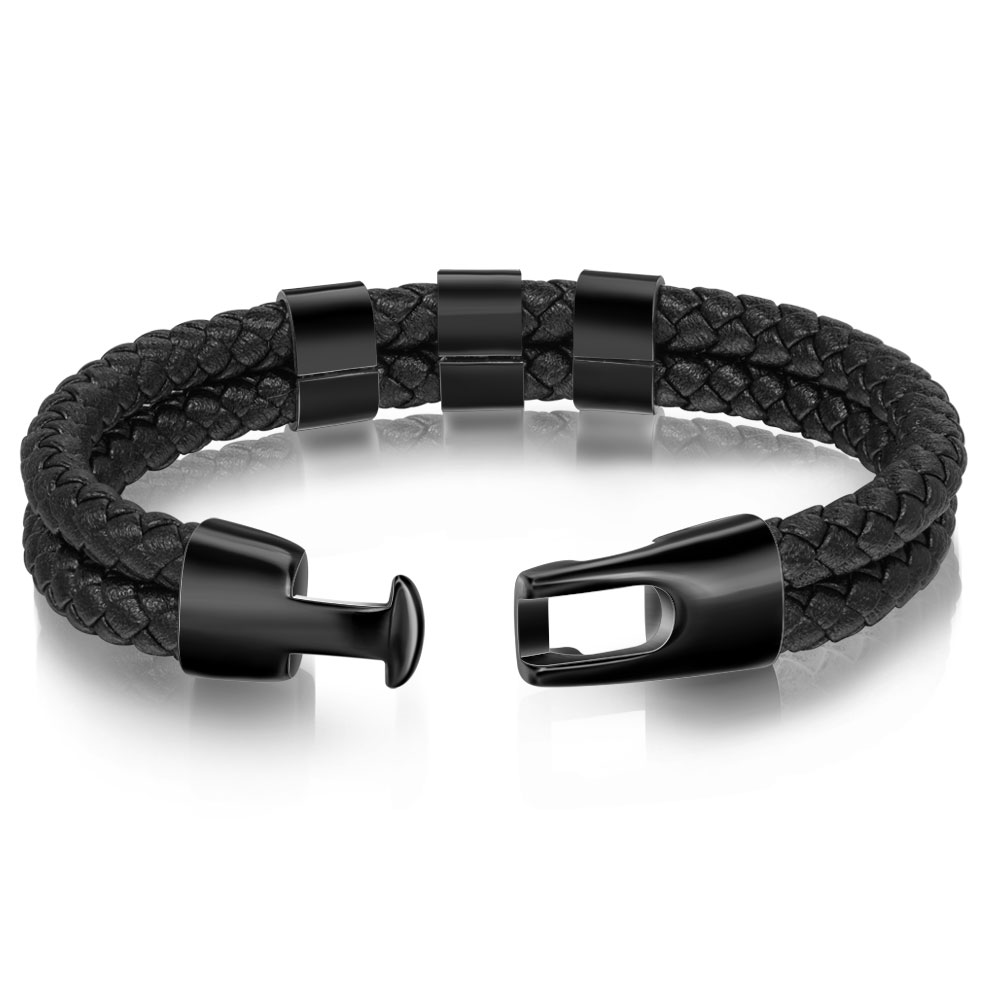 Kit Reloj Casual Y 3 Pulseras De Cuero Para Hombre Con Caja Café Negro Negro