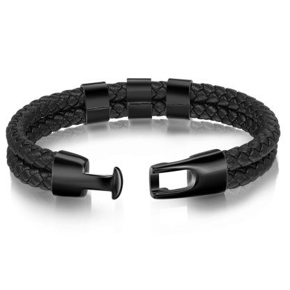 A mi papá-Pulsera de cuero trenzado 3 aros con 3 nombres personalizados pulsera de hombre-Jessemade ES