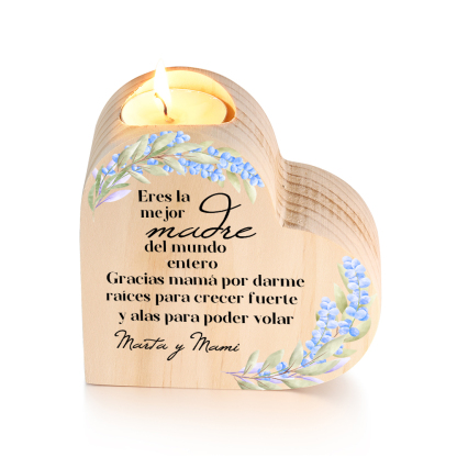 A mi mamá-Candelero con texto personalizado en forma de corazón de madera sin candela-Jessemade ES