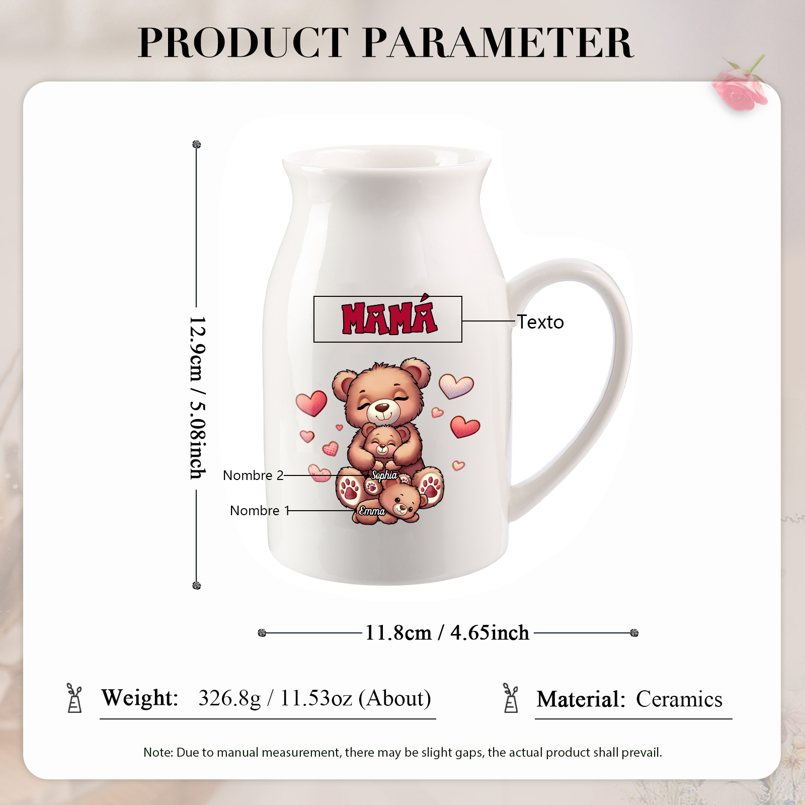 Florero de cerámica mamaosa y sus bebés 2-8 nombres personalizados con texto decoración del hogar-Jessemade ES
