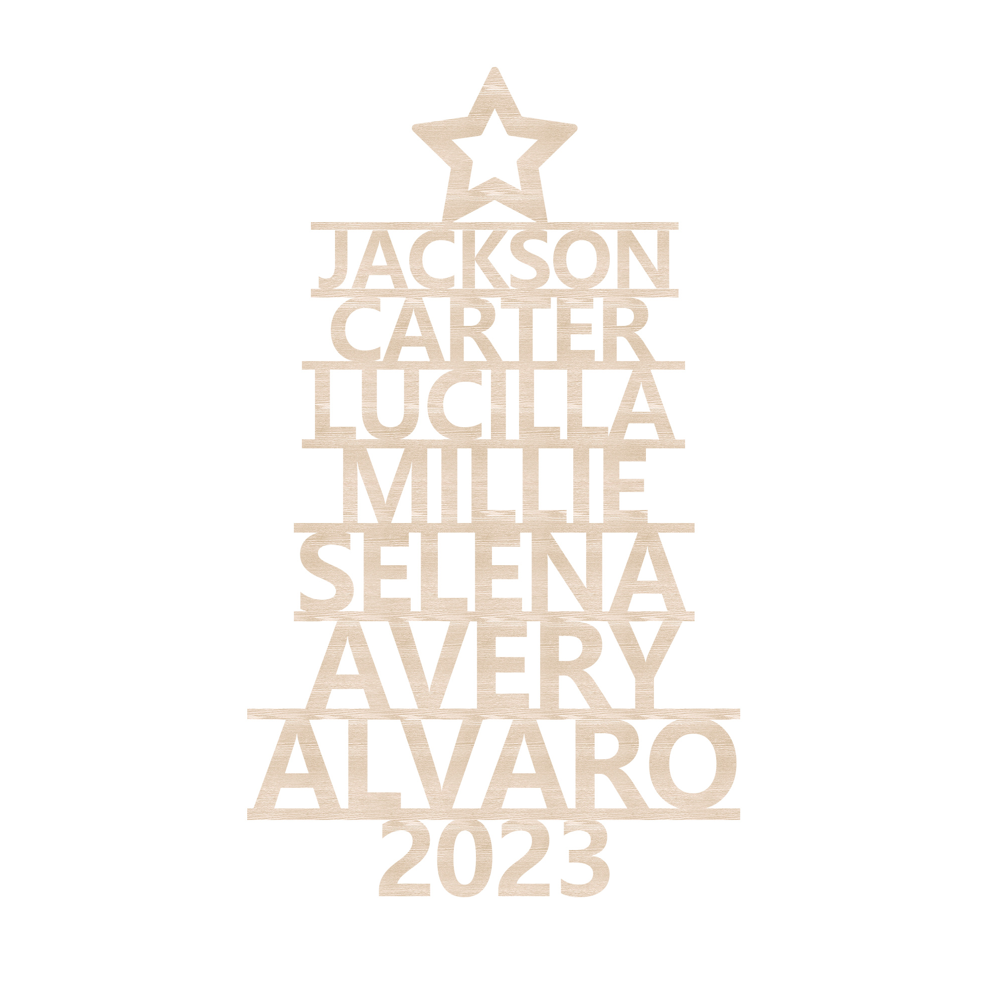 Navidad-Ornamento navideño de madera árbol de nombres con 7 nombres y año personalizados