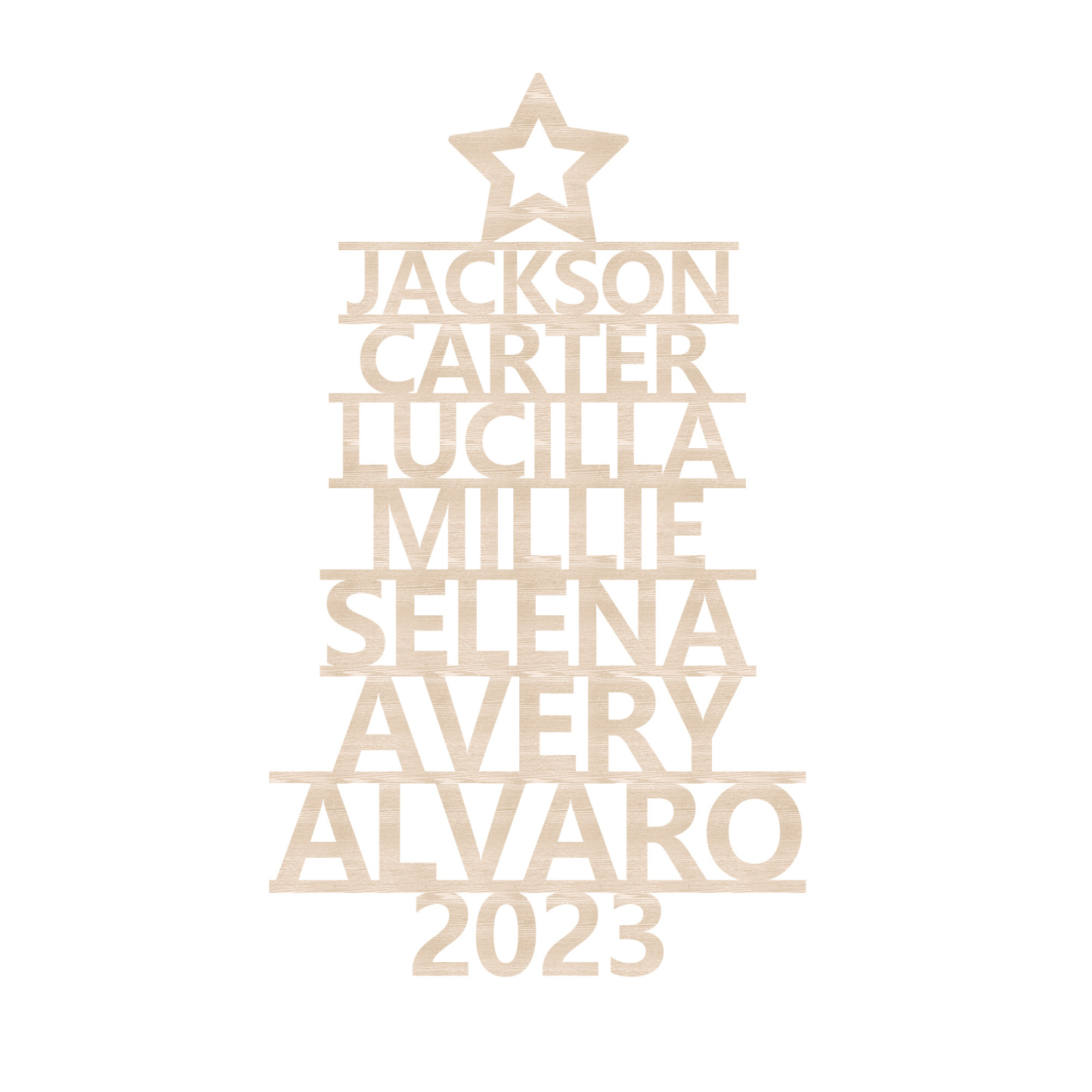 Navidad-Ornamento navideño de madera árbol de nombres con 7 nombres y año personalizados