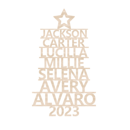 Navidad-Ornamento navideño de madera árbol de nombres con 7 nombres y año personalizados