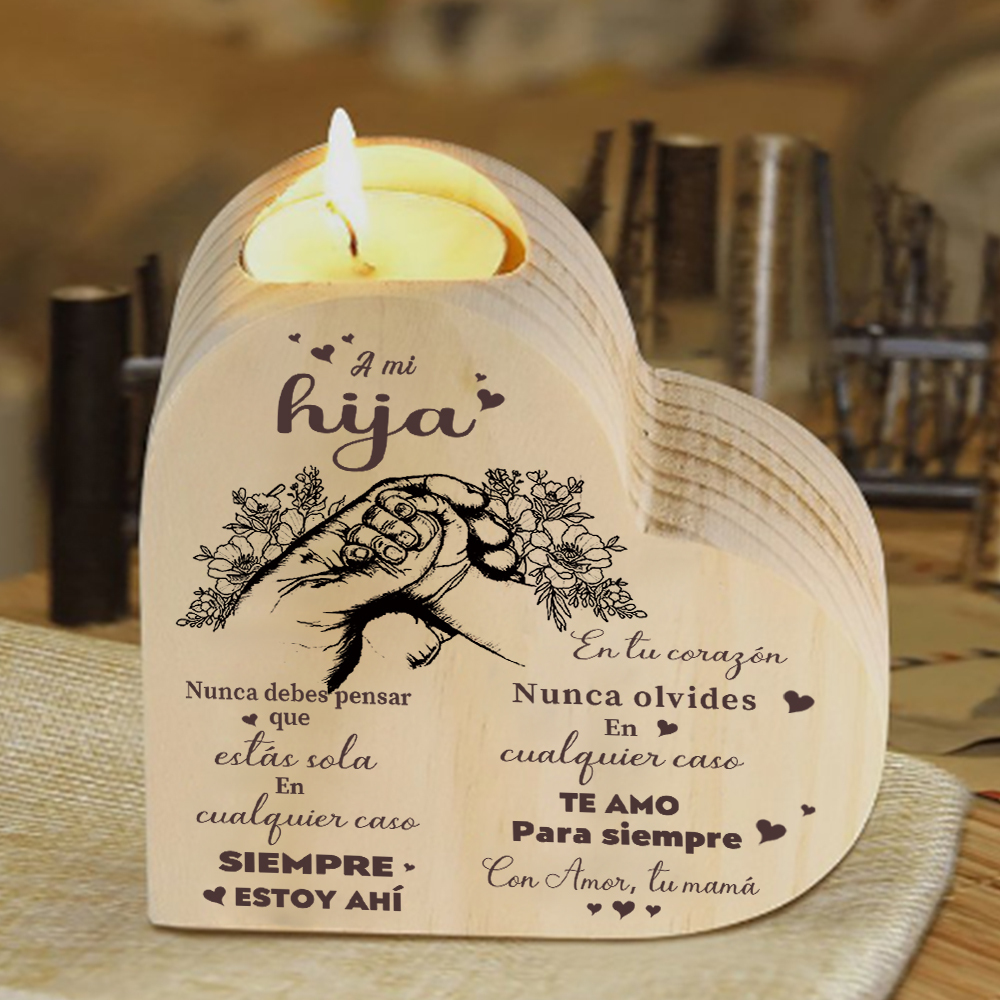 Candelero de corazón para hija de mamá de madera de corazón sin candela-Jessemade ES