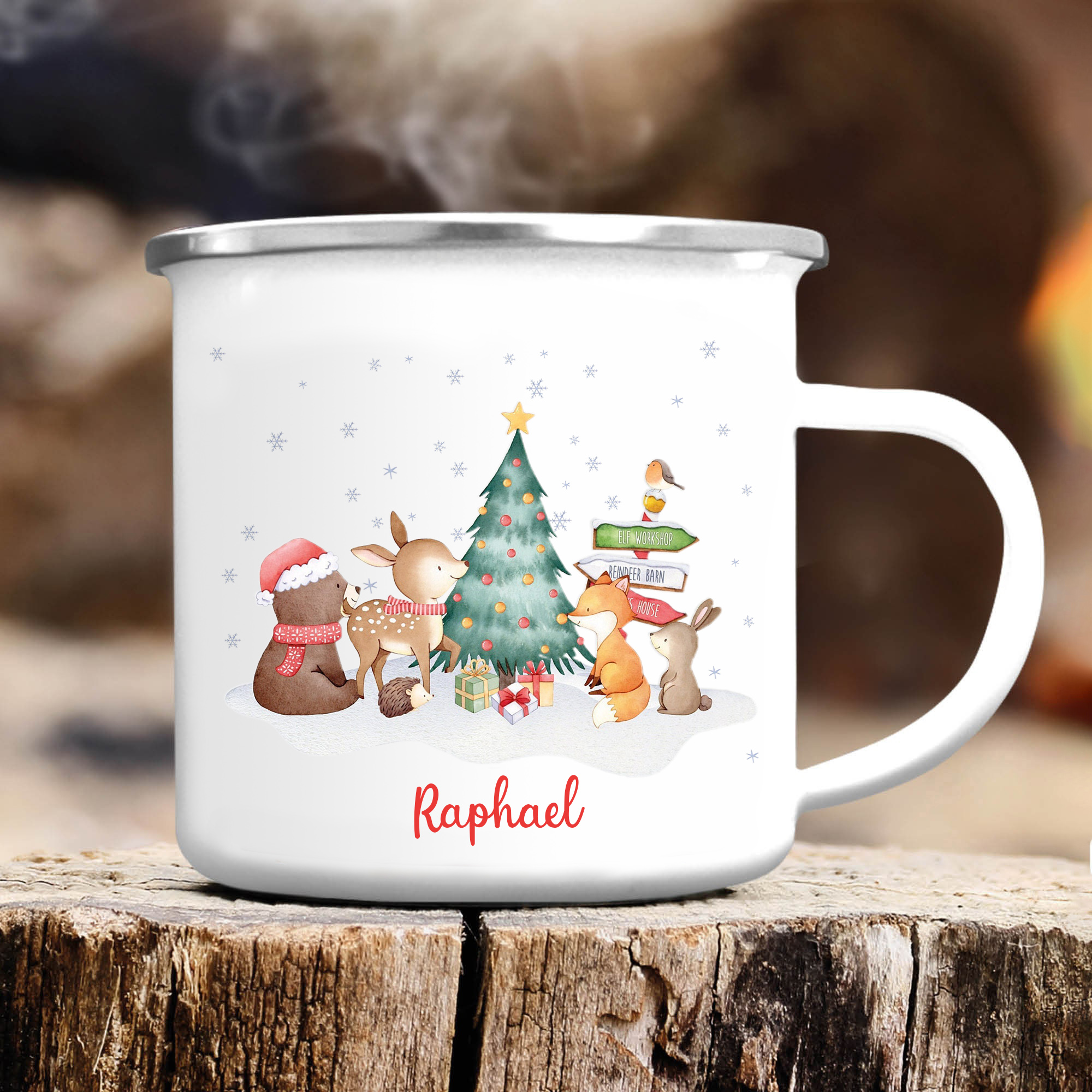 Navidad-Taza fiesta de animales para niños con 1 nombre personalizado-Jessemade ES