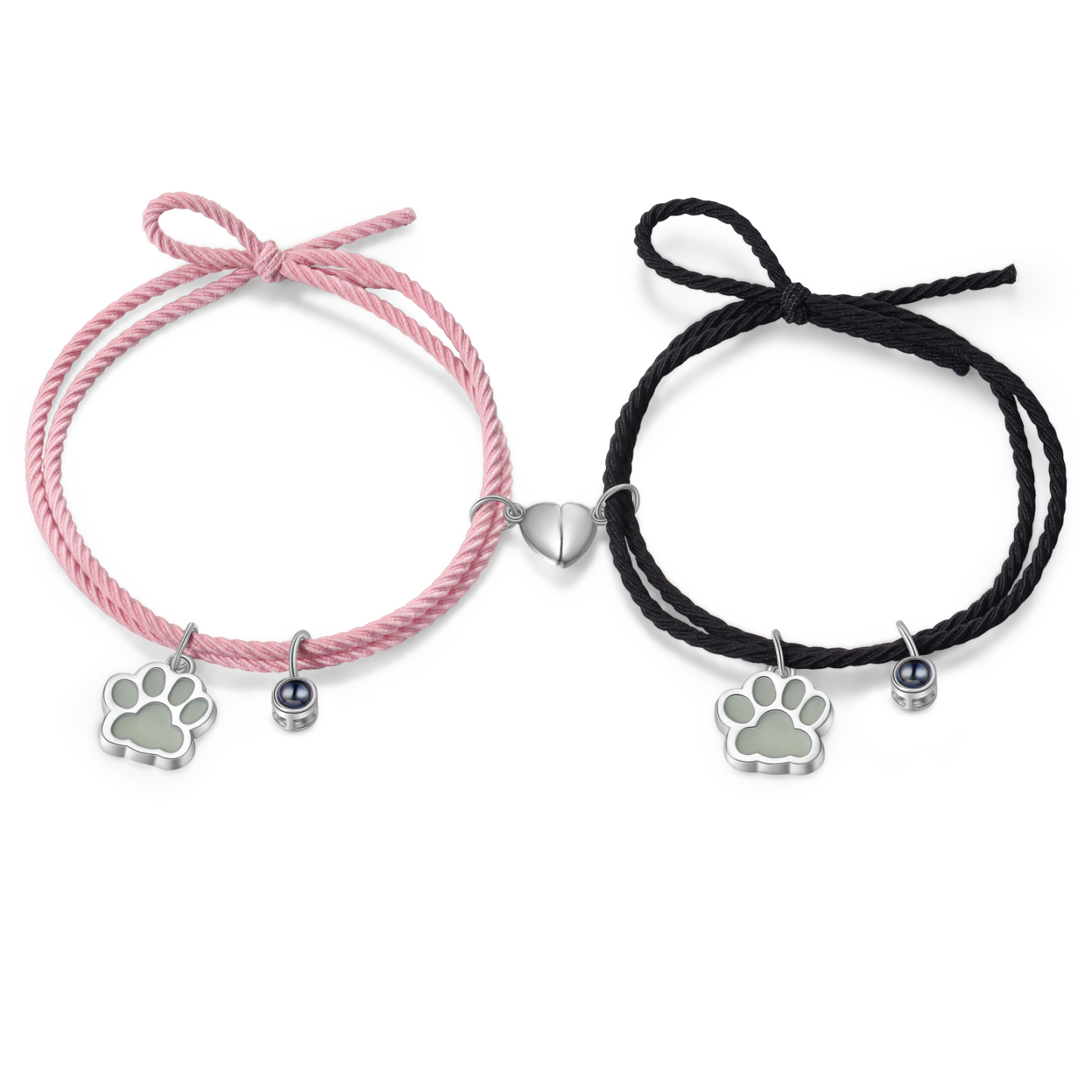 Pulsera para pareja de pata fluorescente con proyección de foto con dije de corazón magnético-Jessemade ES