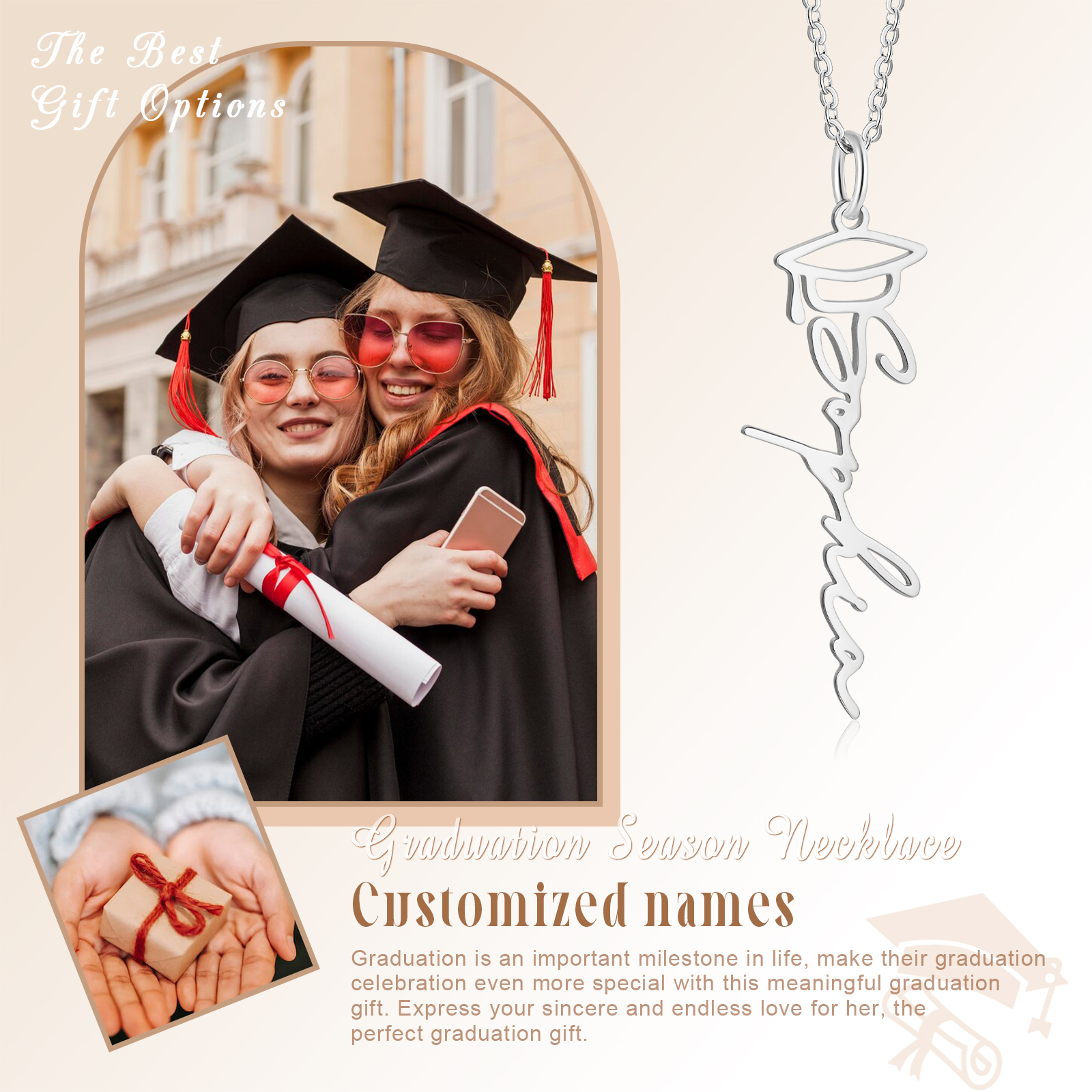 Collar de gorro de graduación personalizado con 1 nombre