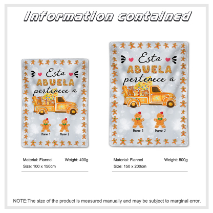 A mi abuela-Manta de buen calidad de Navidad hombres de jengibre personalizada con 2 nombres-Jessemade ES