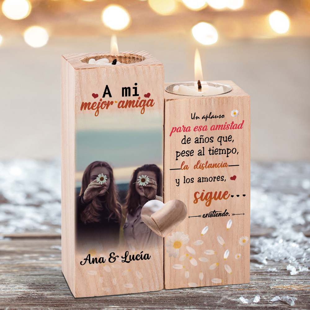 Candelero para amiga de madera de dos piezas sin candela con nombres personalizados-Jessemade ES