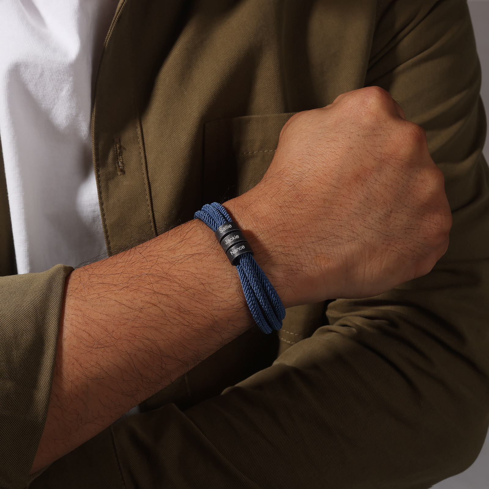 2-4 Nombres Personalizados Pulsera de Triple Cuerda Azul Aros de Acero Inoxidable-Jessemade ES