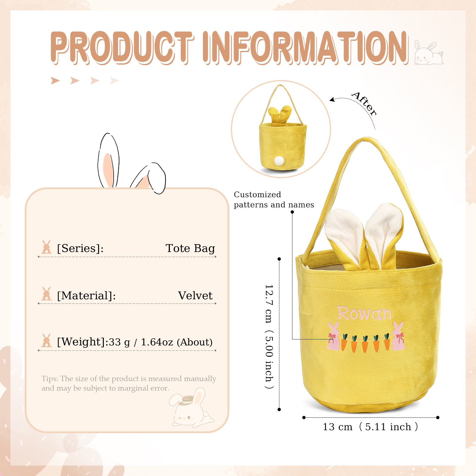 Pascua-Bolsa de conejo con 1 nombre personalizado-Jessemade ES