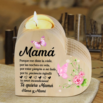 A mi mamá-Candelero con texto personalizado en forma de corazón de madera sin candela-Jessemade ES