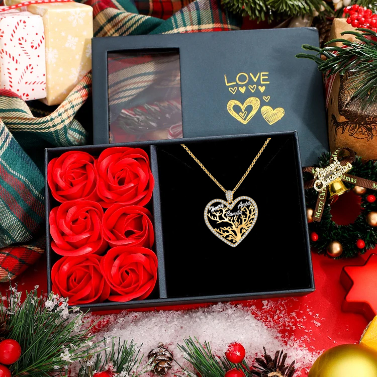 Collar con colgante de árbol de la vida en forma de corazón Árbol Genealógico 3 nombres-Jessemade ES