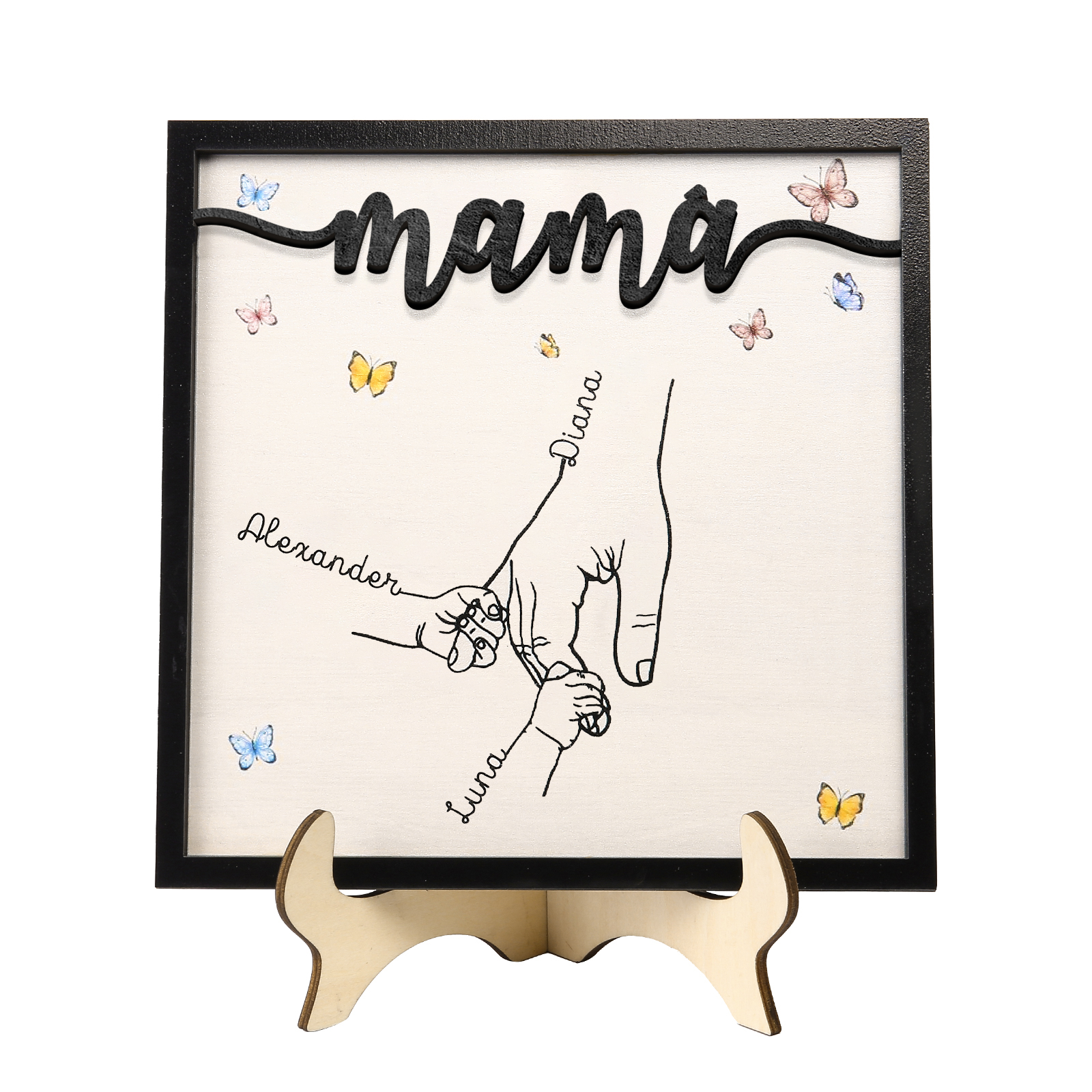 A mi mamá-Adorno 2-7 nombres personalizados decoración de madera mano con manitos-Jessemade ES