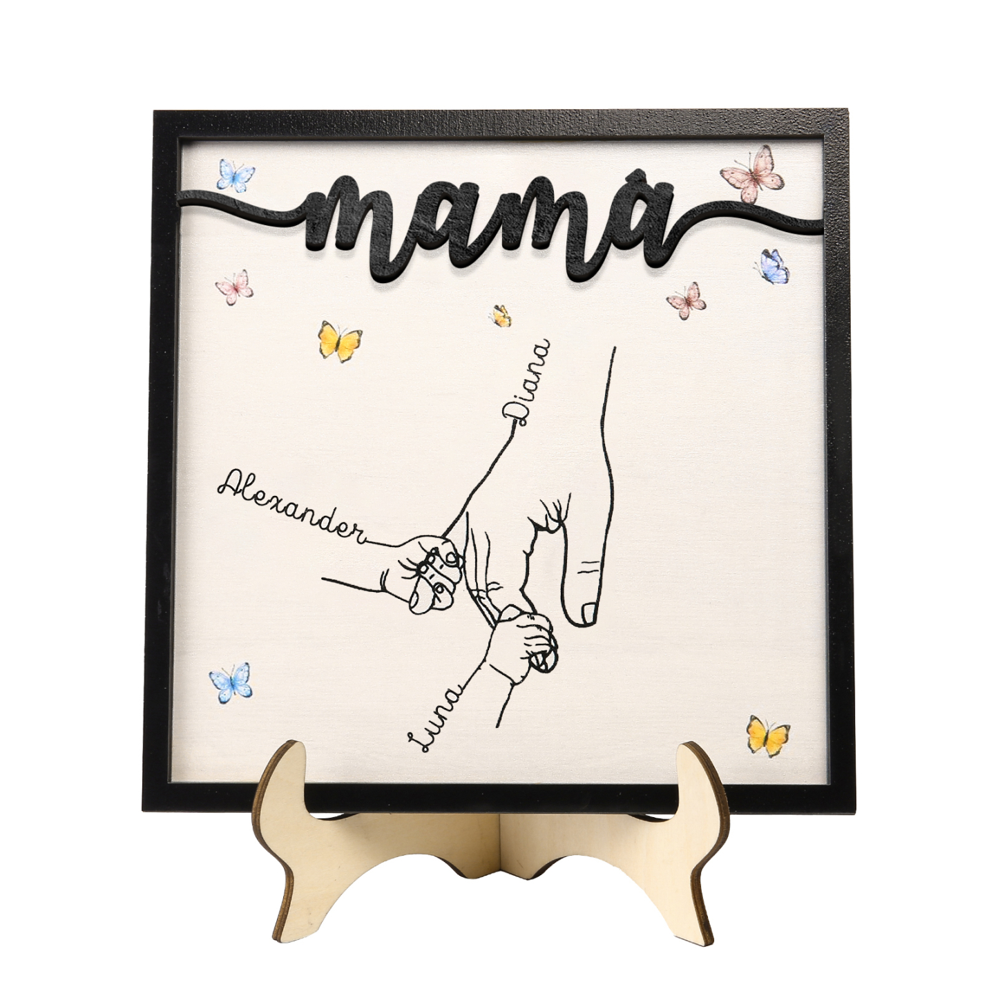 A mi mamá-Adorno 2-7 nombres personalizados decoración de madera mano con manitos-Jessemade ES