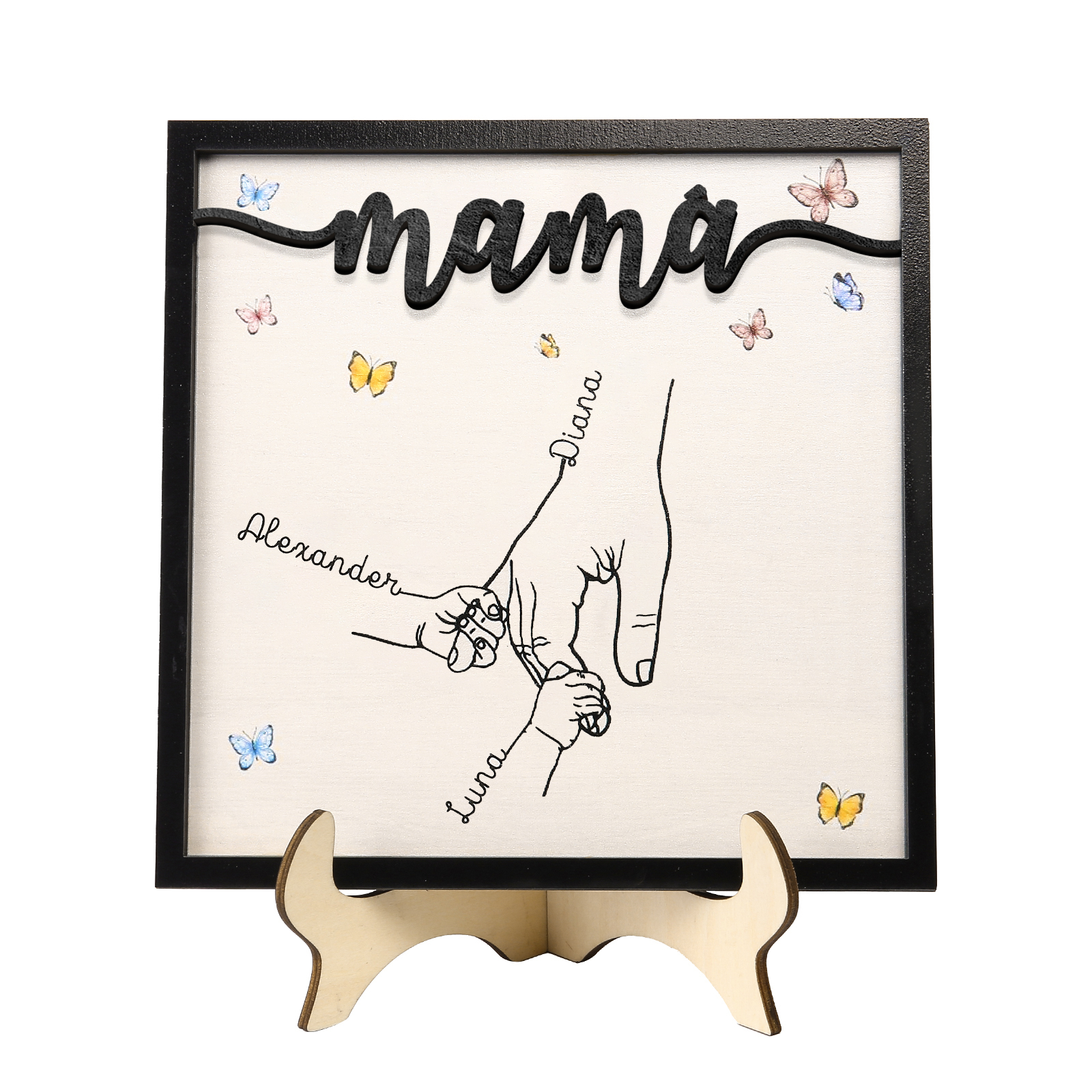 A mi mamá-Adorno 2-7 nombres personalizados decoración de madera mano con manitos-Jessemade ES