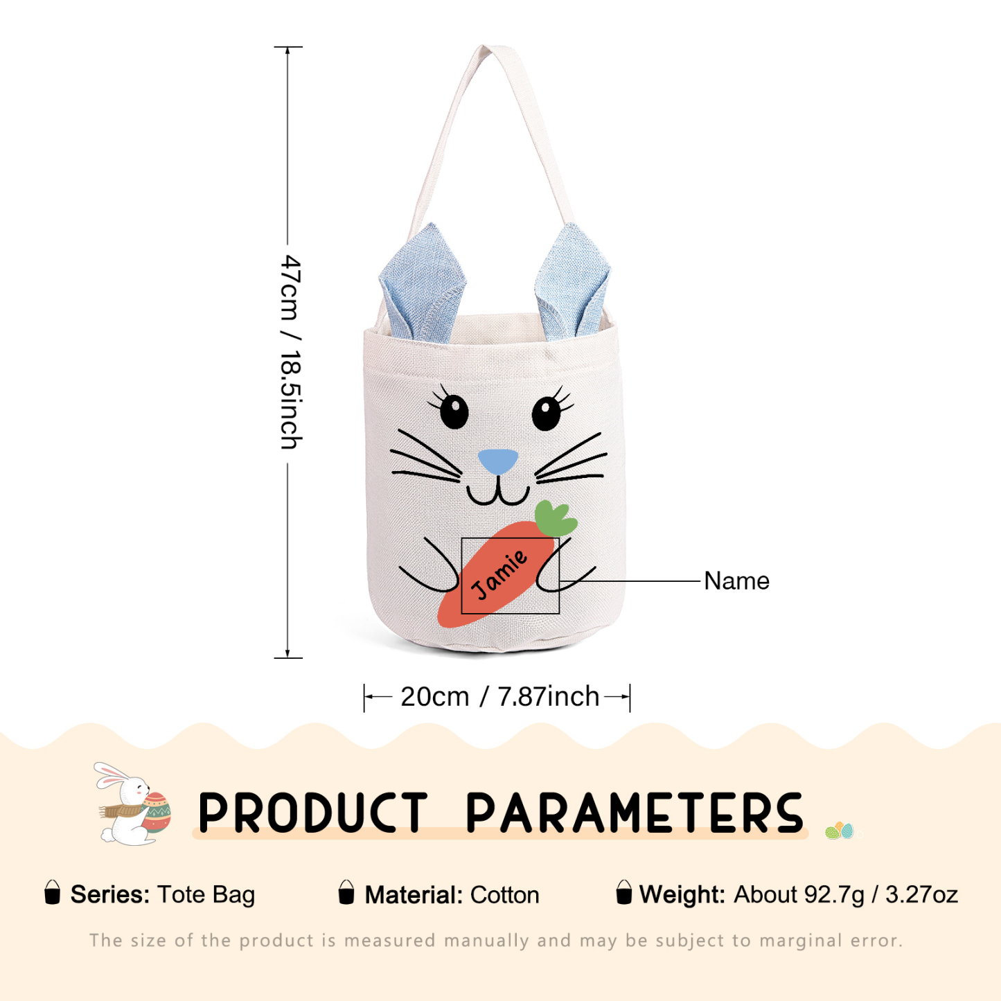 Pascua-Bolsa de conejo con 1 nombre personalizado-Jessemade ES