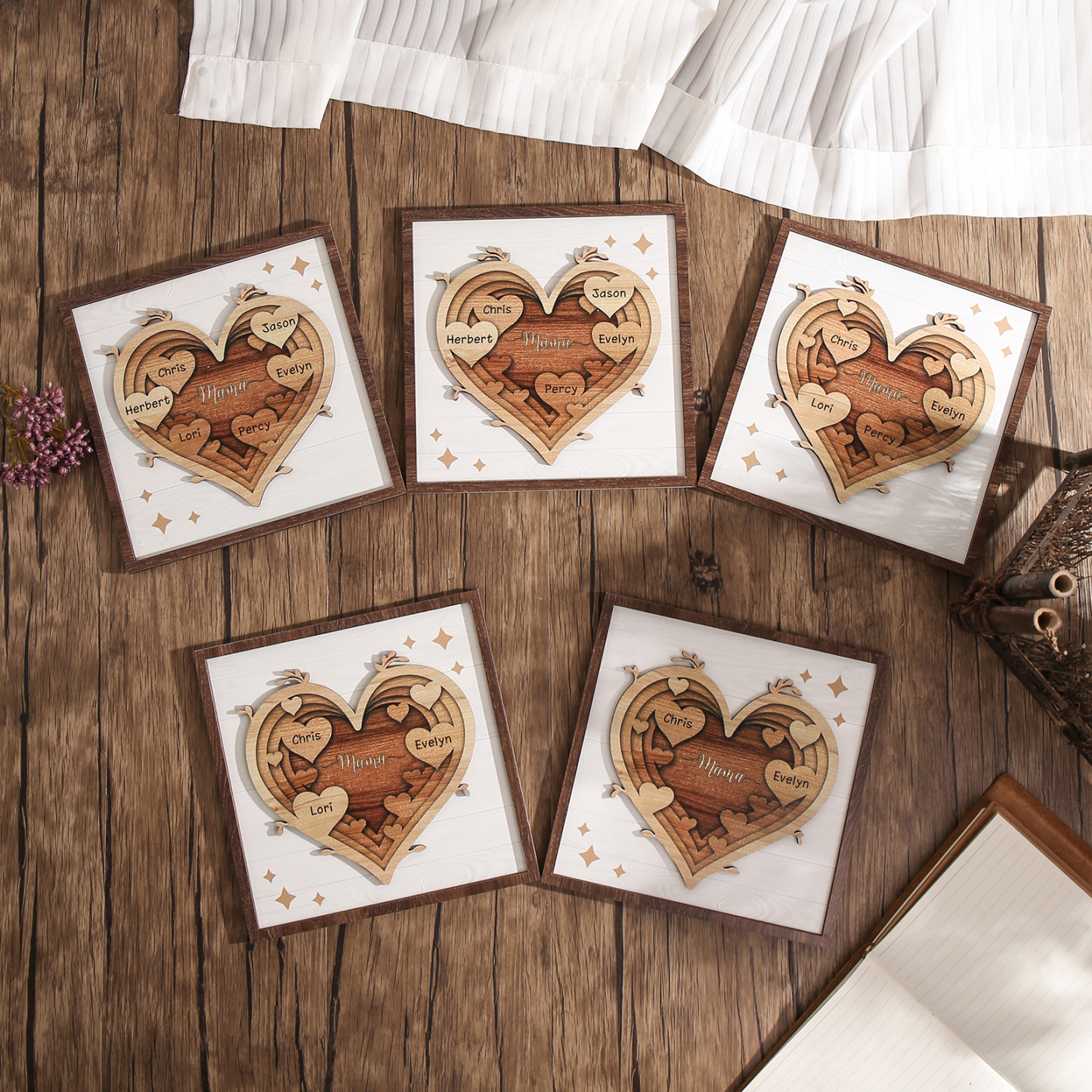 A mi mamá-Adorno 2-6 nombres personalizados decoración de madera de corazón-Jessemade ES