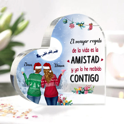 Navidad-Placa de acrílico en forma de corazón para amiga con 2 nombres personalizados-Jessemade ES