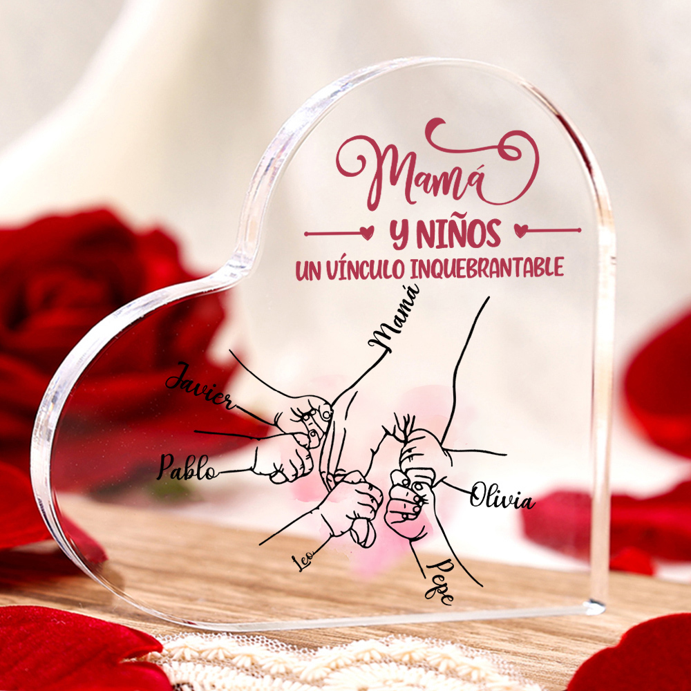 A mi mamá-Placa de acrílico en forma de corazón mano y manitas 1-5 nombres personalizados-Jessemade ES