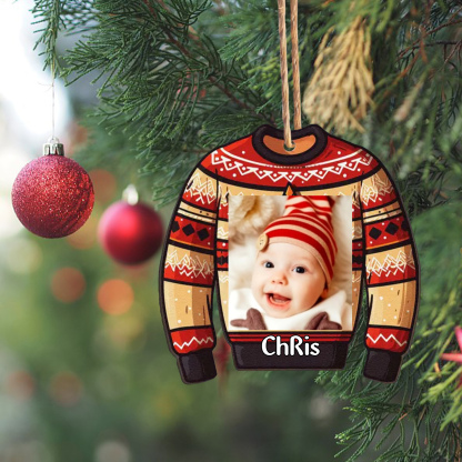 Navidad-Bebé Ornamento Navideño 1 nombre y foto personalizados en forma de suéter
