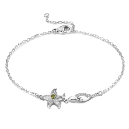 Pulsera con dije de estrella de mar para mujer personalizada con 1 nombre y 1 piedra de nacimiento-Jessemade ES