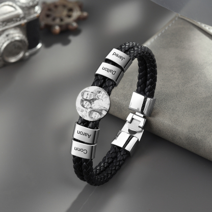 Pulsera de Dobles Cueros Aros Personalizados de 2-4 Nombres y Placa de Foto-Jessemade ES