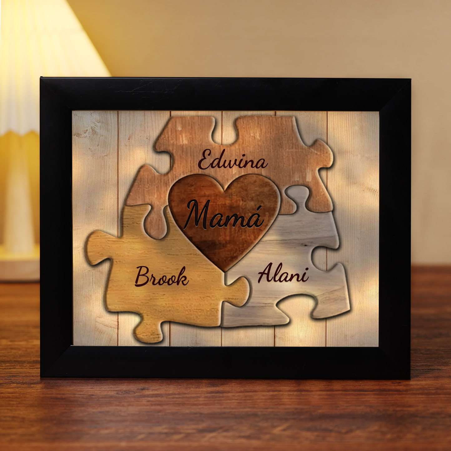 A mi mamá-Marco de 3-9 nombres personalizados rompecabezas de plástico con lámpara-Jessemade ES