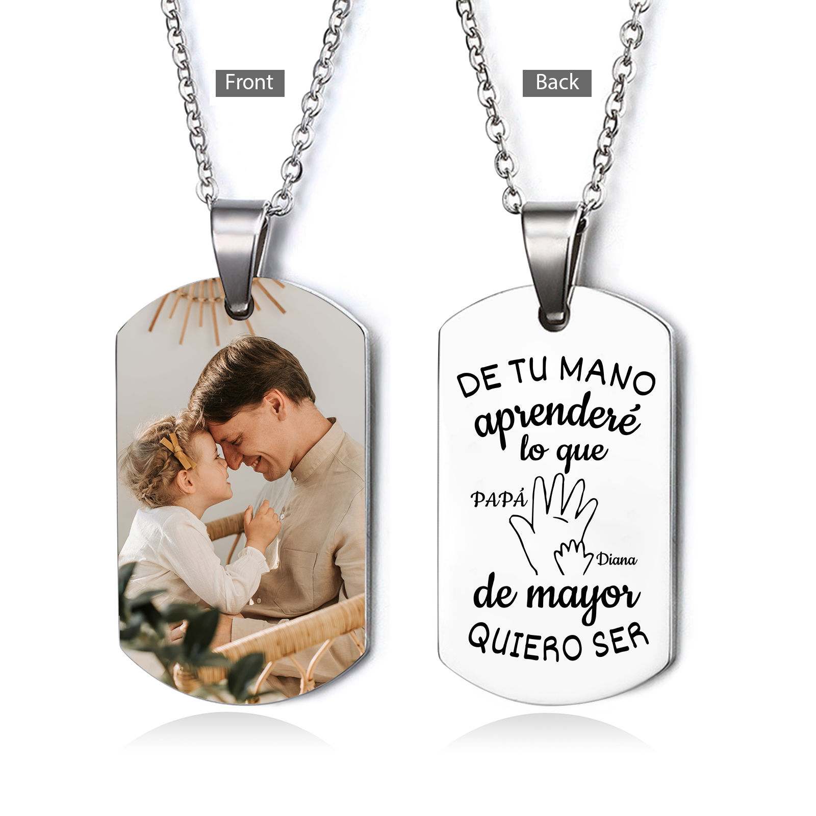 A MI PAPÁ-Collar "mano y manito" de placa personalizada con 2 nombres y foto-Jessemade ES