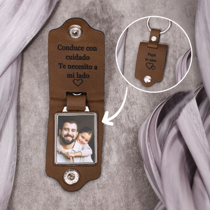 Llavero para papá de cuero personalizado con 1 texto y foto-Jessemade ES