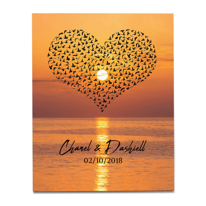 Lámina "corazón de pájaros" marco de madera para pareja 2 nombres personalizados con fecha-Jessemade ES