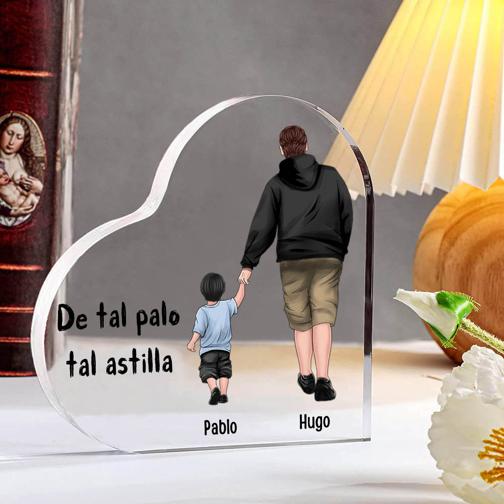 Placa de acrílico en forma de corazón papá e hijo con 2 nombres personalizados-Jessemade ES