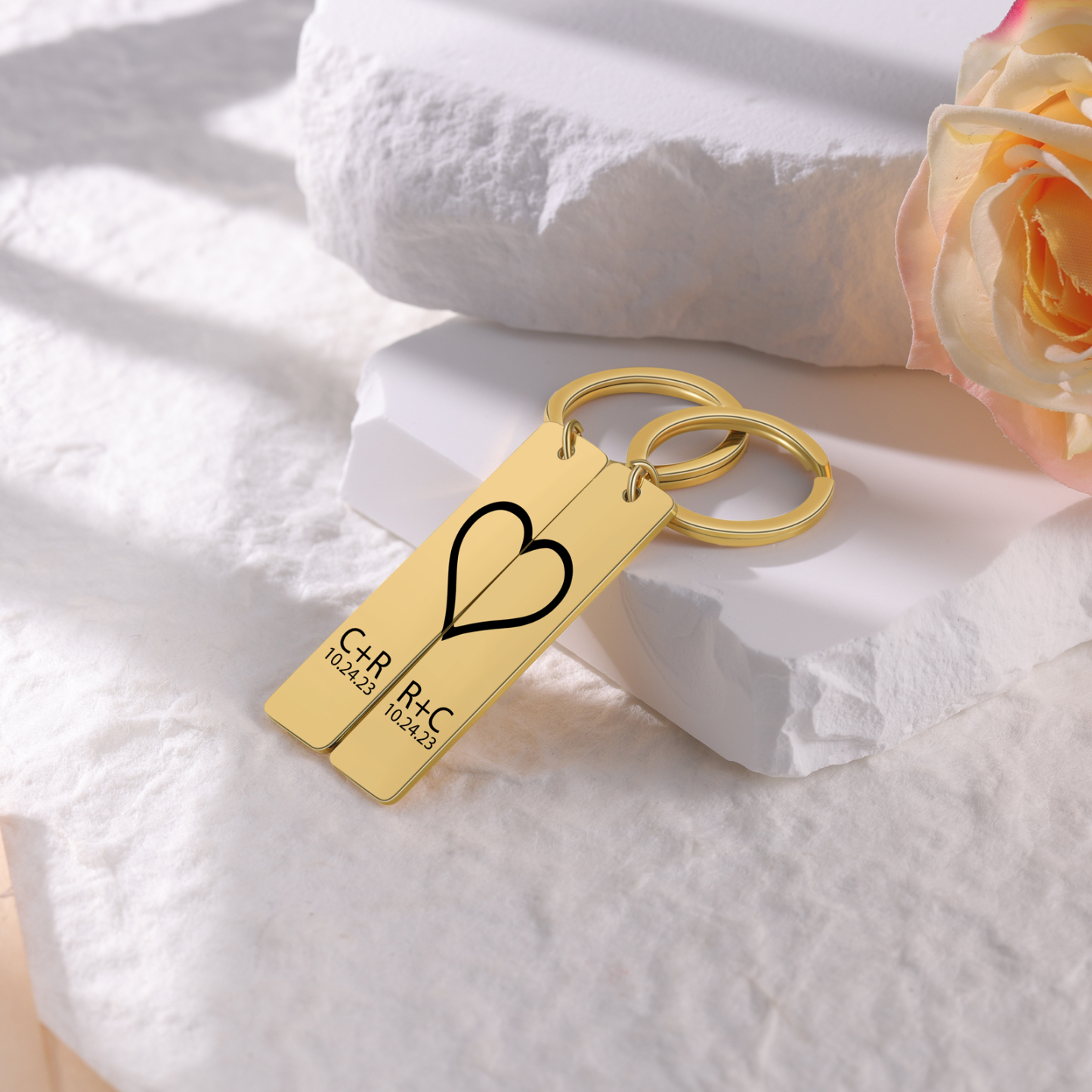 Llavero para pareja de corazón 2 letras personalizadas con fecha