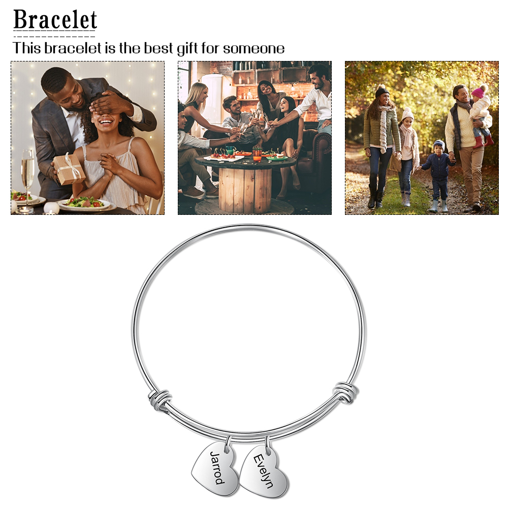 Pulsera con 2 nombres personalizados y 2 dijes de corazón-Jessemade ES