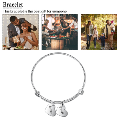 Pulsera con 2 nombres personalizados y 2 dijes de corazón-Jessemade ES