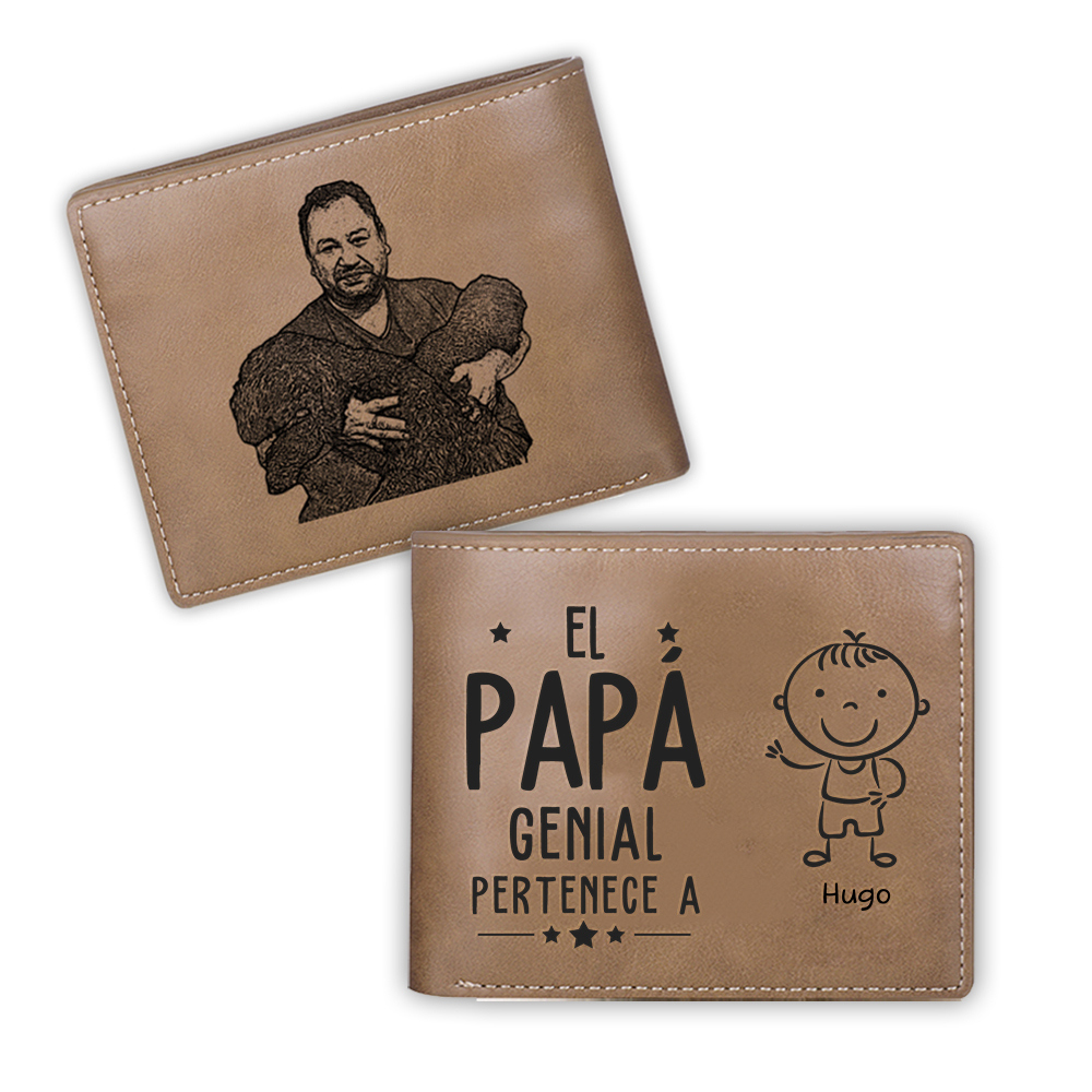 Cartera, billetera clásica 1-5 nombres personalizados con palo de niñ@ y una foto para papá-Jessemade ES