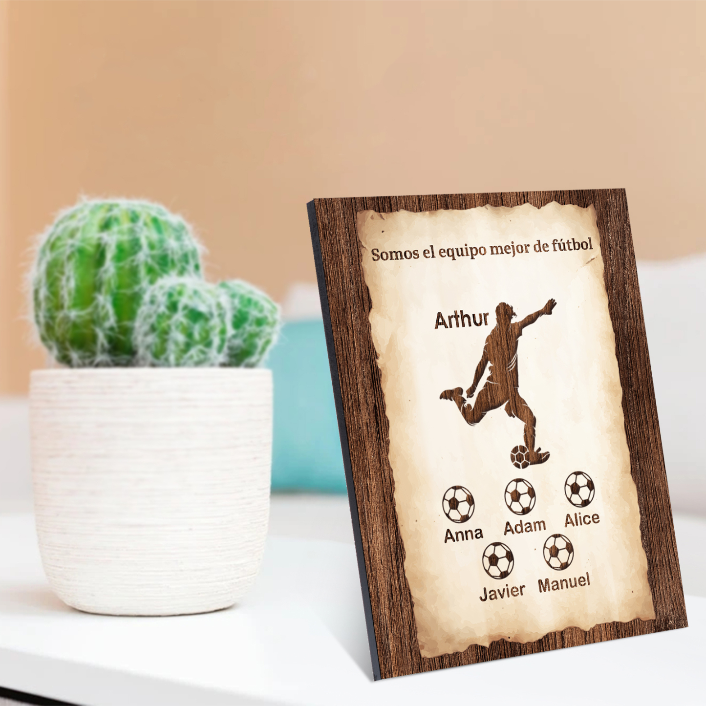 A mi papá - Lámina 2-7 nombres personalizados marco de madera equipo de fútbol-Jessemade ES