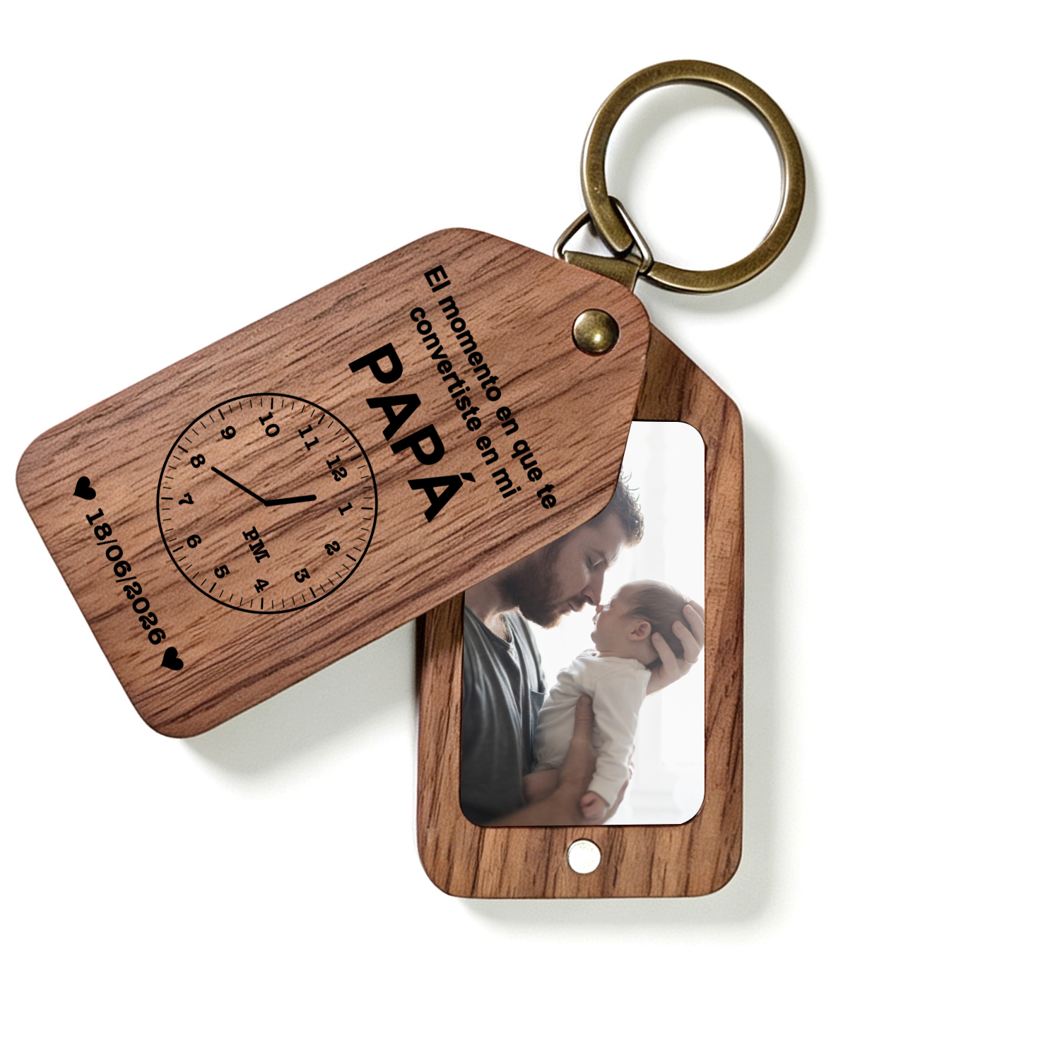 Llavero de madera personalizado con foto para papá/abuelo