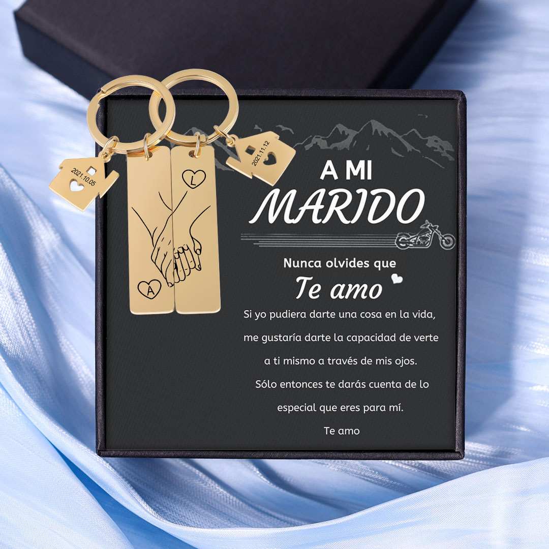 A mi marido - Llavero para pareja mano a mano 2 letras personalizadas con fecha-Jessemade ES
