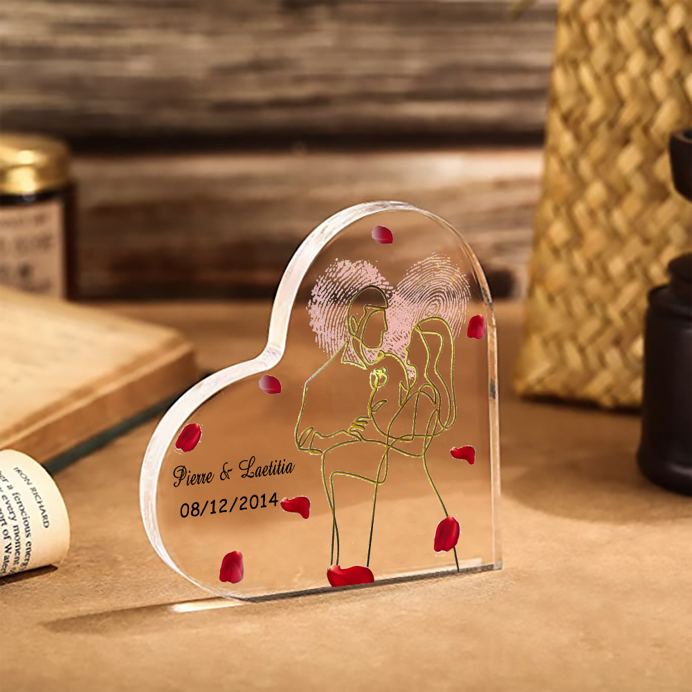 Placa de acrílico en forma de corazón con fecha y 2 nombres personalizados-Jessemade ES