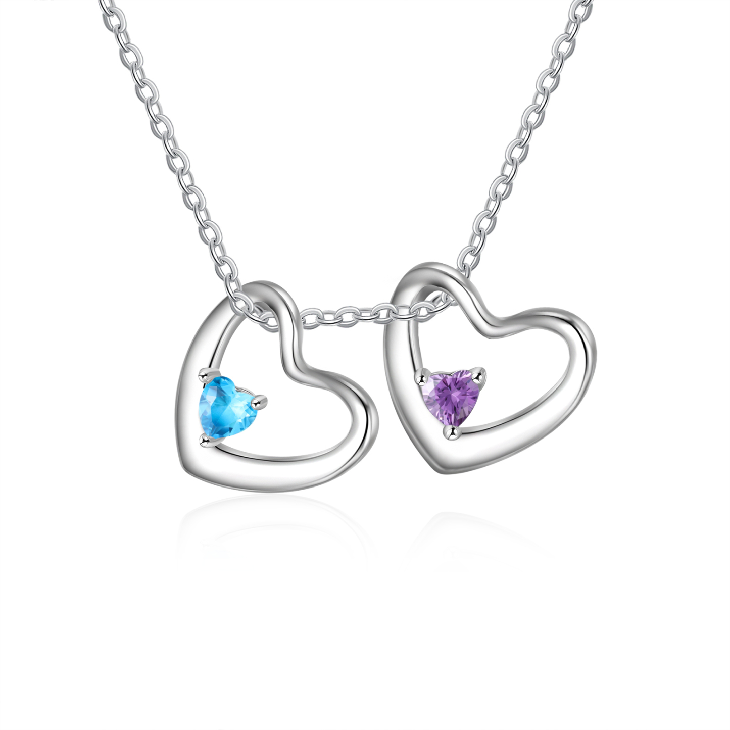 Collar colgante de corazones con 2 nombres y 2 piedras de nacimiento personalizados-Jessemade ES