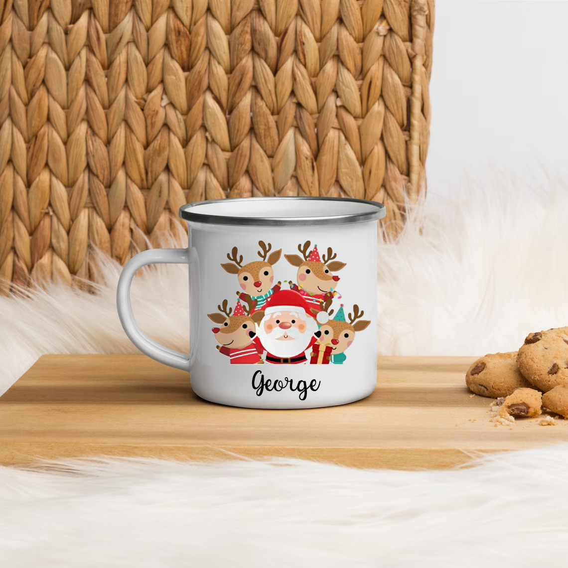 Navidad-Taza Papá Noel y renos para niños con 1 nombre personalizado-Jessemade ES