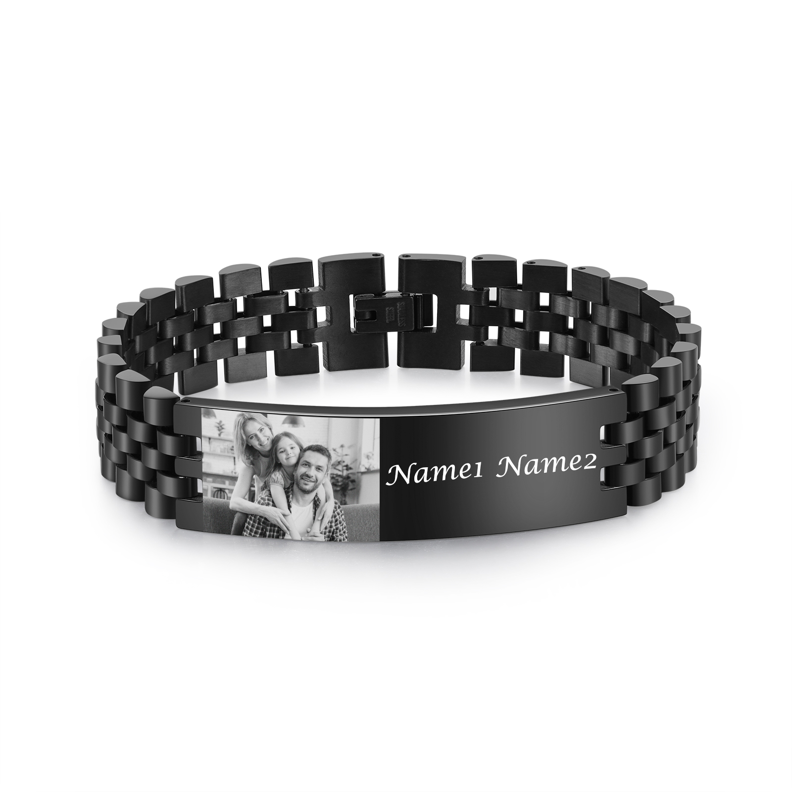 Pulsera de cadena personalizada con 2 nombres y 1 foto para hombre-Jessemade ES