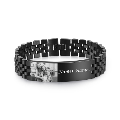 Pulsera de cadena personalizada con 2 nombres y 1 foto para hombre-Jessemade ES