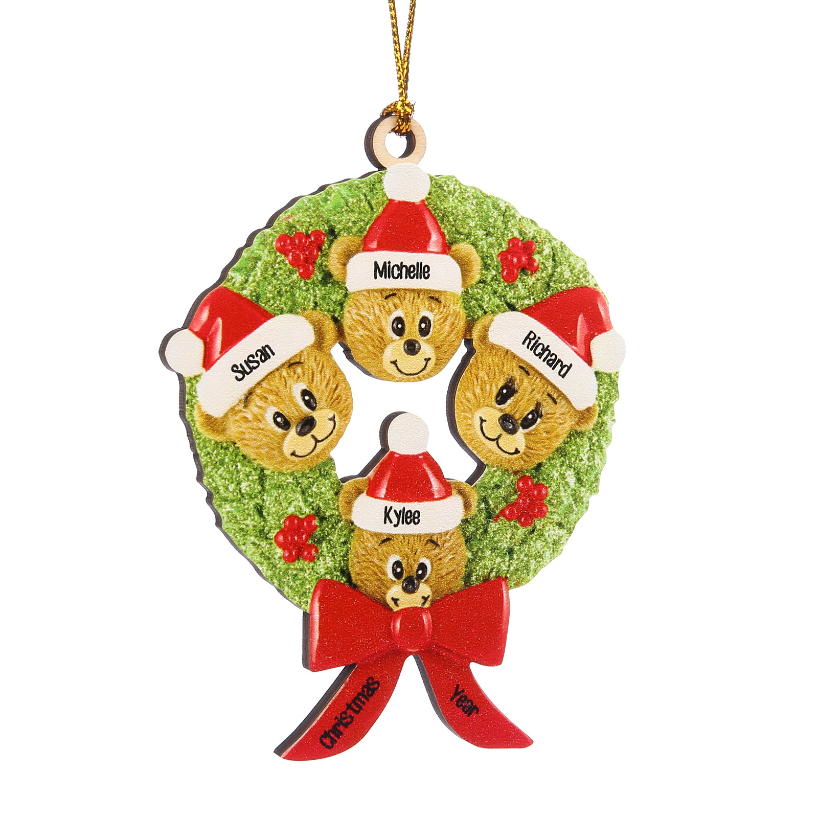 Navidad-Ornamentos Navideños de Madera Guirnalda y osos 4 Nombres con 2 Textos Personalizados