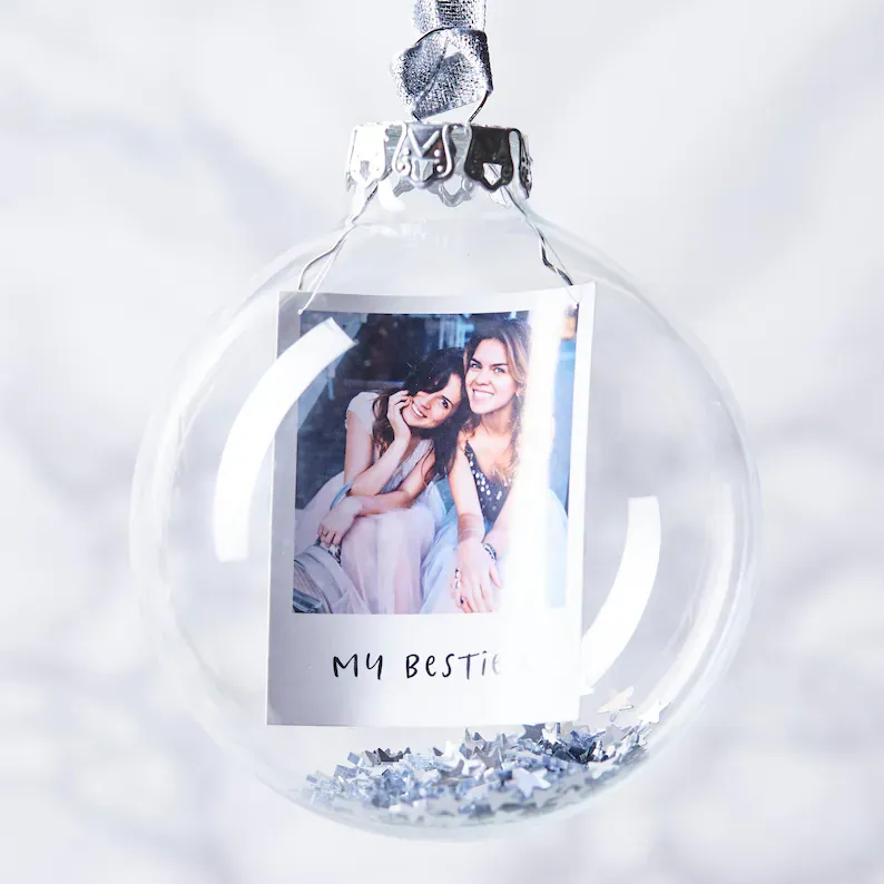Bola navideña Adorno de Navidad 1 foto y 1 texto personalizados