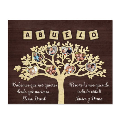 Feliz Día del Padre a mi abuelo-Lámina marco de madera 8 fotos y 2 textos personalizados con frase de amor-Jessemade ES