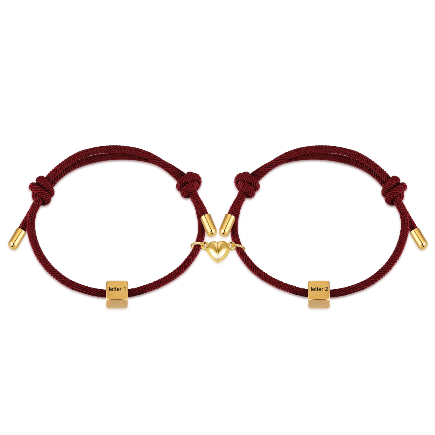 Pulseras de cuerda personalizadas para pareja con dije de corazón magnético grabado de dos letras-Jessemade ES