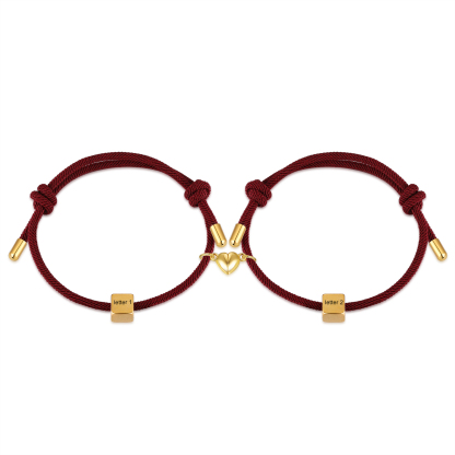 Pulseras de cuerda personalizadas para pareja con dije de corazón magnético grabado de dos letras-Jessemade ES