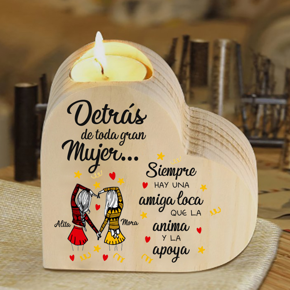 A mi amiga - Candelero de madera sin vela 2 nombres personalizados-Jessemade ES